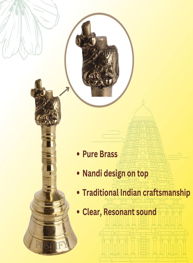 POSHIFY Brass Pooja Bell - Nandi Design on Top, Handcrafted Traditional Indian Bell for Puja, Meditation, Spiritual Practices, and Home Decor - Image 4